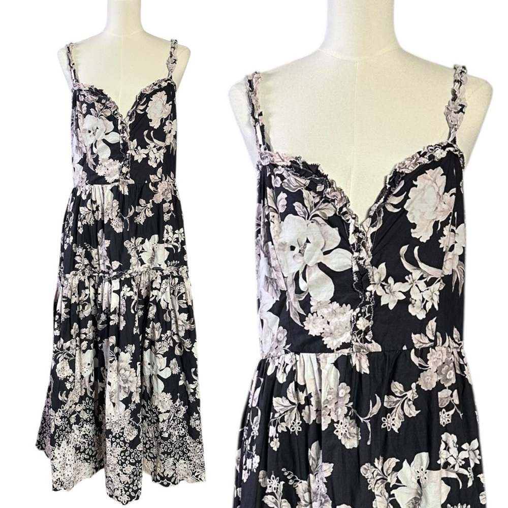 Anthropologie Sleeveless Sweetheart Eyelet Lace Floral A Line Midi Dress Large - Picture 7 of 12